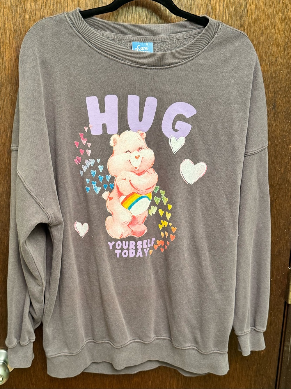 Care Bears Gray Crewneck Sweatshirt with Pastel Bear and Rainbow women’s size L